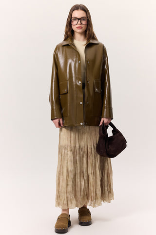 Textured Faux Leather Jacket Green