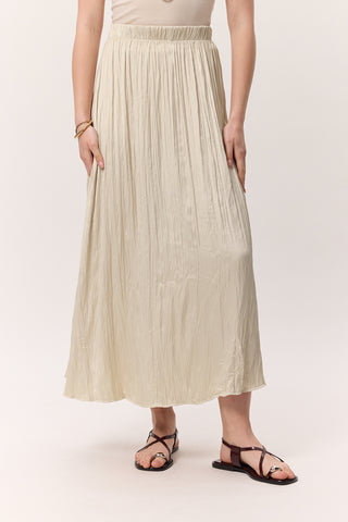 Crush Satin Skirt Beige