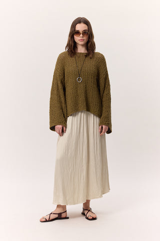 Crush Satin Skirt Beige