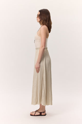 Crush Satin Skirt Beige