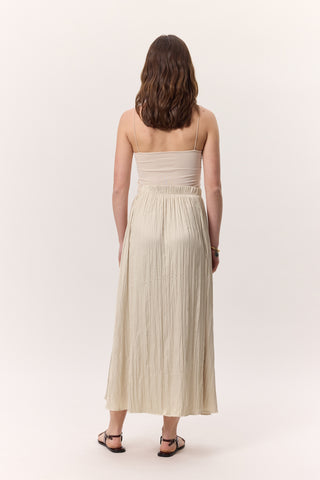 Crush Satin Skirt Beige
