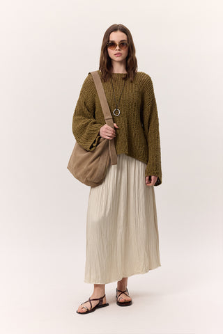 Crush Satin Skirt Beige