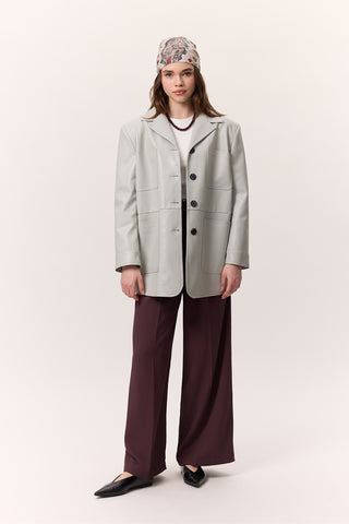 Retro Faux Leather Jacket Blue