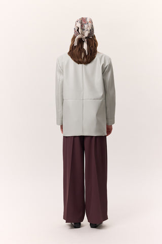 Retro Faux Leather Jacket Blue