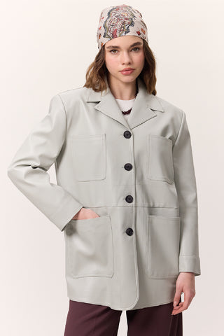 Retro Faux Leather Jacket Blue