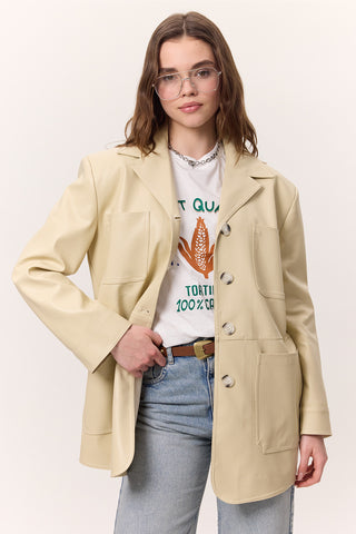 Retro Faux Leather Jacket Yellow