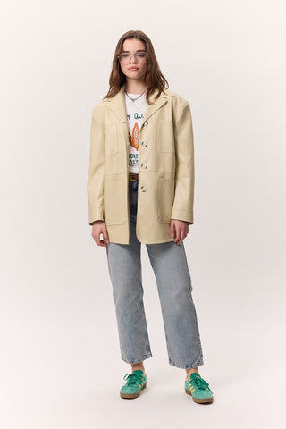 Retro Faux Leather Jacket Yellow