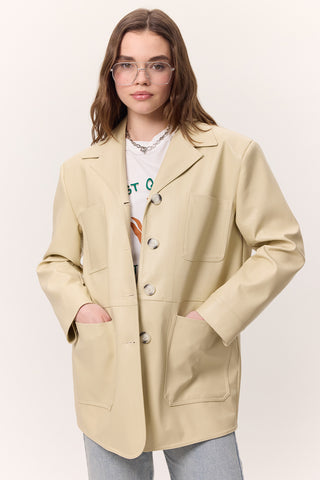 Retro Faux Leather Jacket Yellow