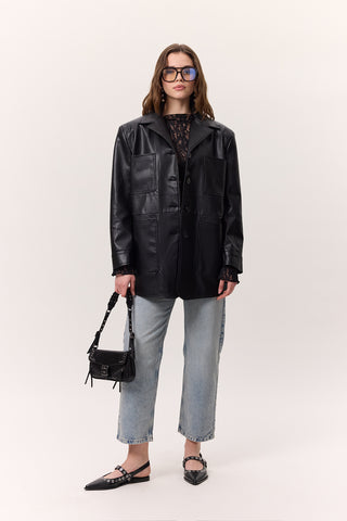 Retro Faux Leather Jacket Black