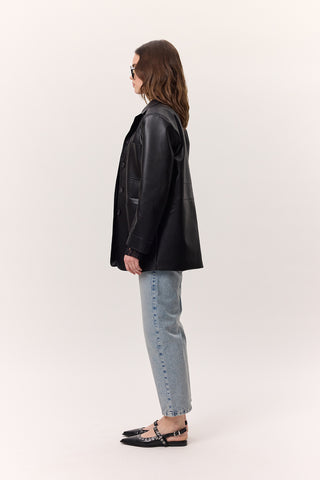 Retro Faux Leather Jacket Black