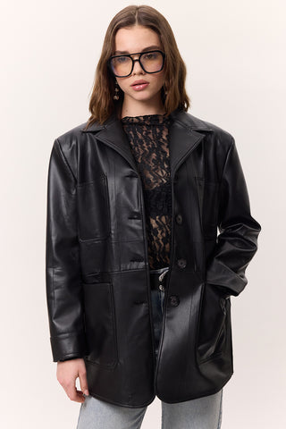 Retro Faux Leather Jacket Black