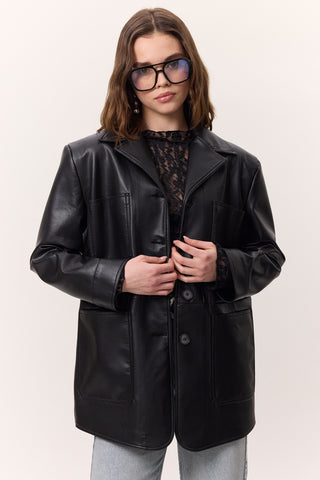 Retro Faux Leather Jacket Black