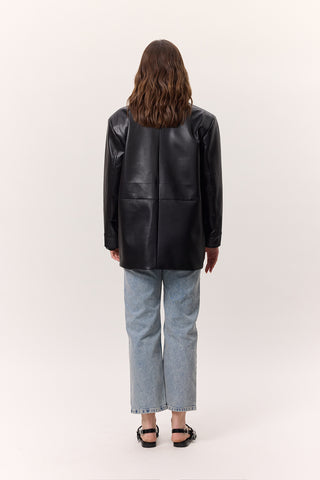 Retro Faux Leather Jacket Black