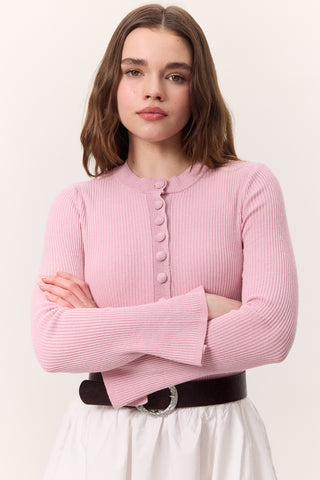 Küçük Düğmeli Örgü Hırka Pembe