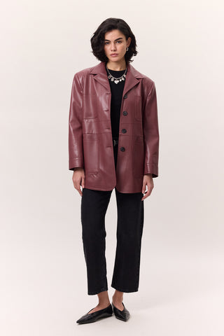 Retro Faux Leather Jacket Dusty Rose