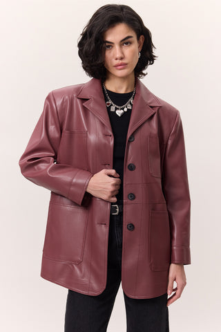 Retro Faux Leather Jacket Dusty Rose