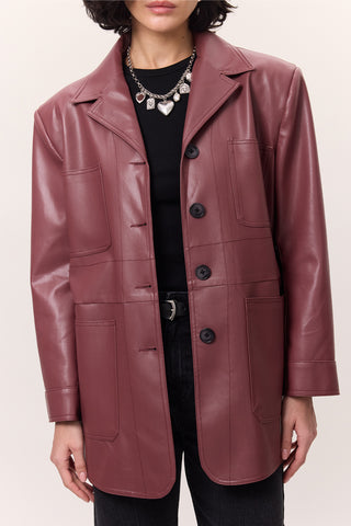 Retro Faux Leather Jacket Dusty Rose