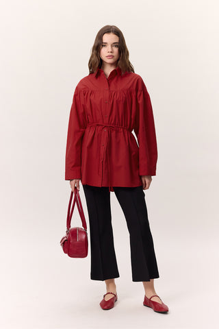 Ruched Tie-Detail Tunic Red