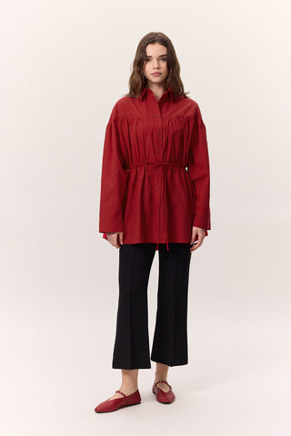 Ruched Tie-Detail Tunic Red