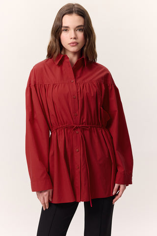 Ruched Tie-Detail Tunic Red