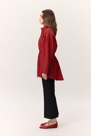 Ruched Tie-Detail Tunic Red