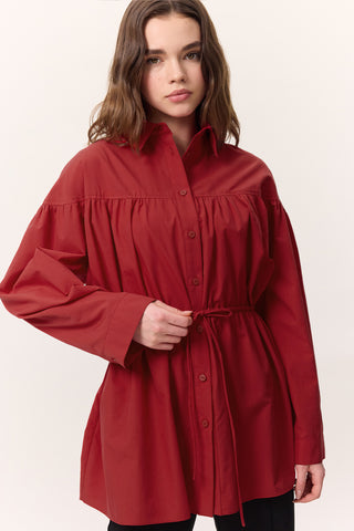 Ruched Tie-Detail Tunic Red