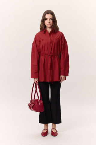 Ruched Tie-Detail Tunic Red