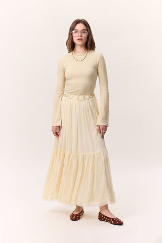 Crushed Pleated Maxi Skirt Vanilla