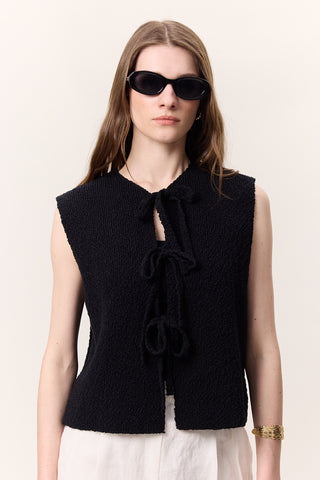 Lace-Up Knit Vest Black