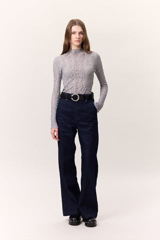 Stitched Wide-Leg Jeans Dark Blue