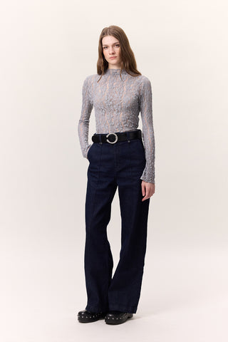 Stitched Wide-Leg Jeans Dark Blue
