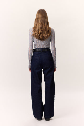 Stitched Wide-Leg Jeans Dark Blue