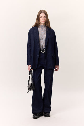 Stitched Wide-Leg Jeans Dark Blue