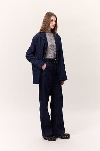 Stitched Wide-Leg Jeans Dark Blue