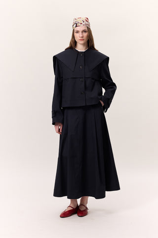 Wide Collar Gabardine Jacket Navy Blue