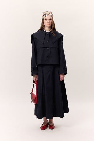 Wide Collar Gabardine Jacket Navy Blue