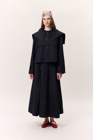 Wide Collar Gabardine Jacket Navy Blue