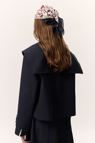 Wide Collar Gabardine Jacket Navy Blue