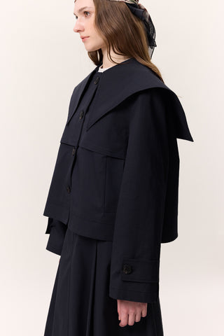 Wide Collar Gabardine Jacket Navy Blue