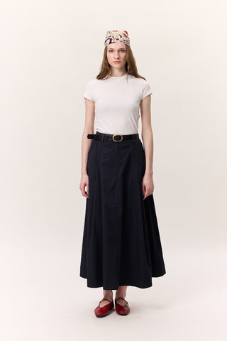 Pocket-Detail Wide Skirt Navy Blue