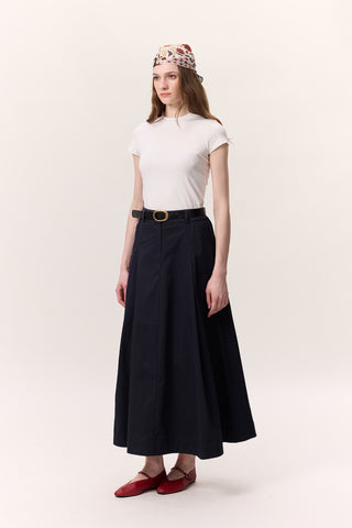 Pocket-Detail Wide Skirt Navy Blue