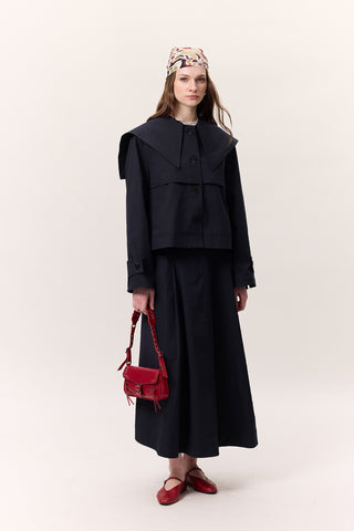 Pocket-Detail Wide Skirt Navy Blue