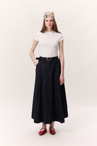 Pocket-Detail Wide Skirt Navy Blue