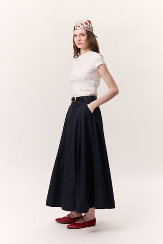 Pocket-Detail Wide Skirt Navy Blue