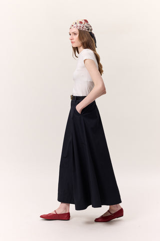 Pocket-Detail Wide Skirt Navy Blue
