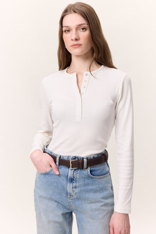 Long-Sleeve Snap-Collar Bodysuit Ecru