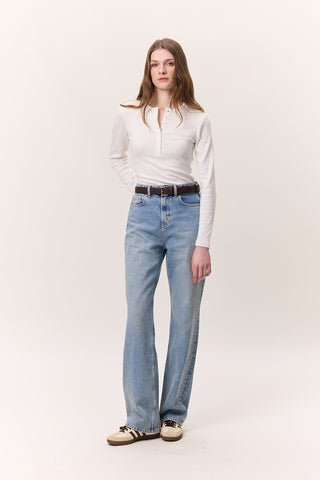 Long-Sleeve Snap-Collar Bodysuit Ecru