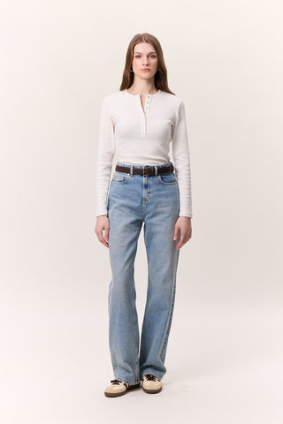 Long-Sleeve Snap-Collar Bodysuit Ecru