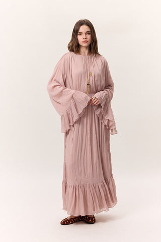 Crushed Pleated Tiered Maxi Dress Powder