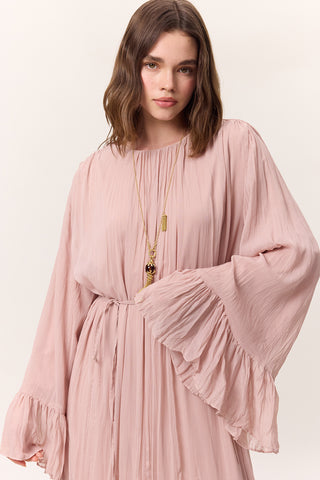 Crushed Pleated Tiered Maxi Dress Powder